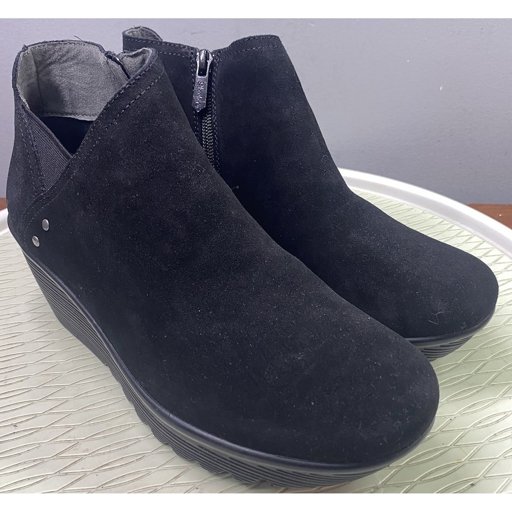SKECHERS Womens Parallel Ditto Black‎ Suede Leather Ankle Boots Wedge Heel Sz. 9